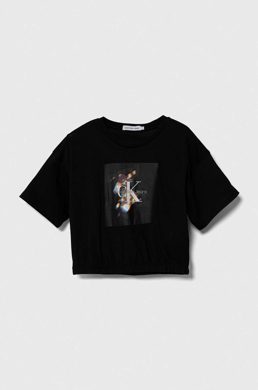 

Детска памучна тениска Calvin Klein Jeans в черно, Черен