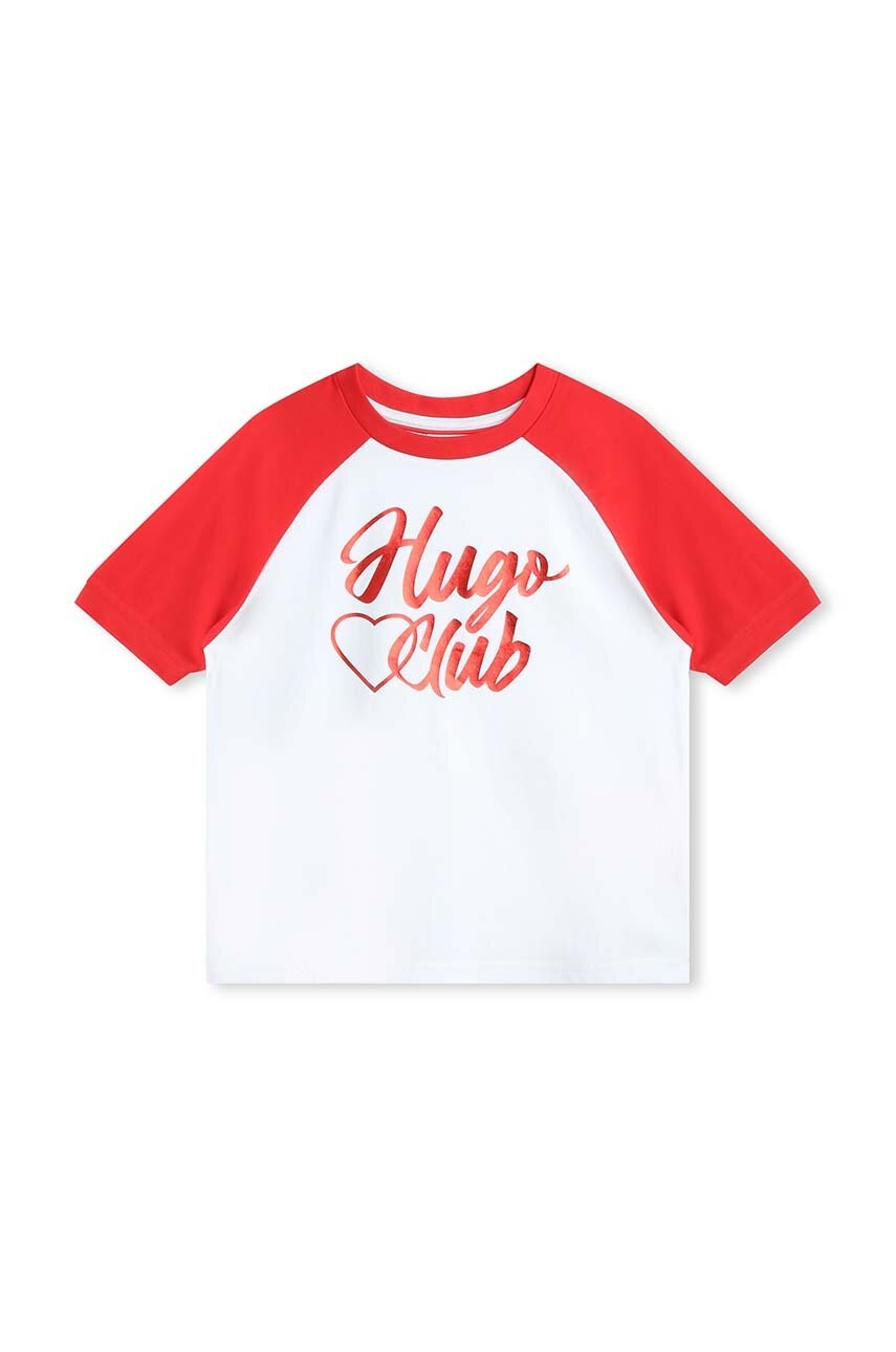 Детская хлопковая футболка HUGO цвет белый