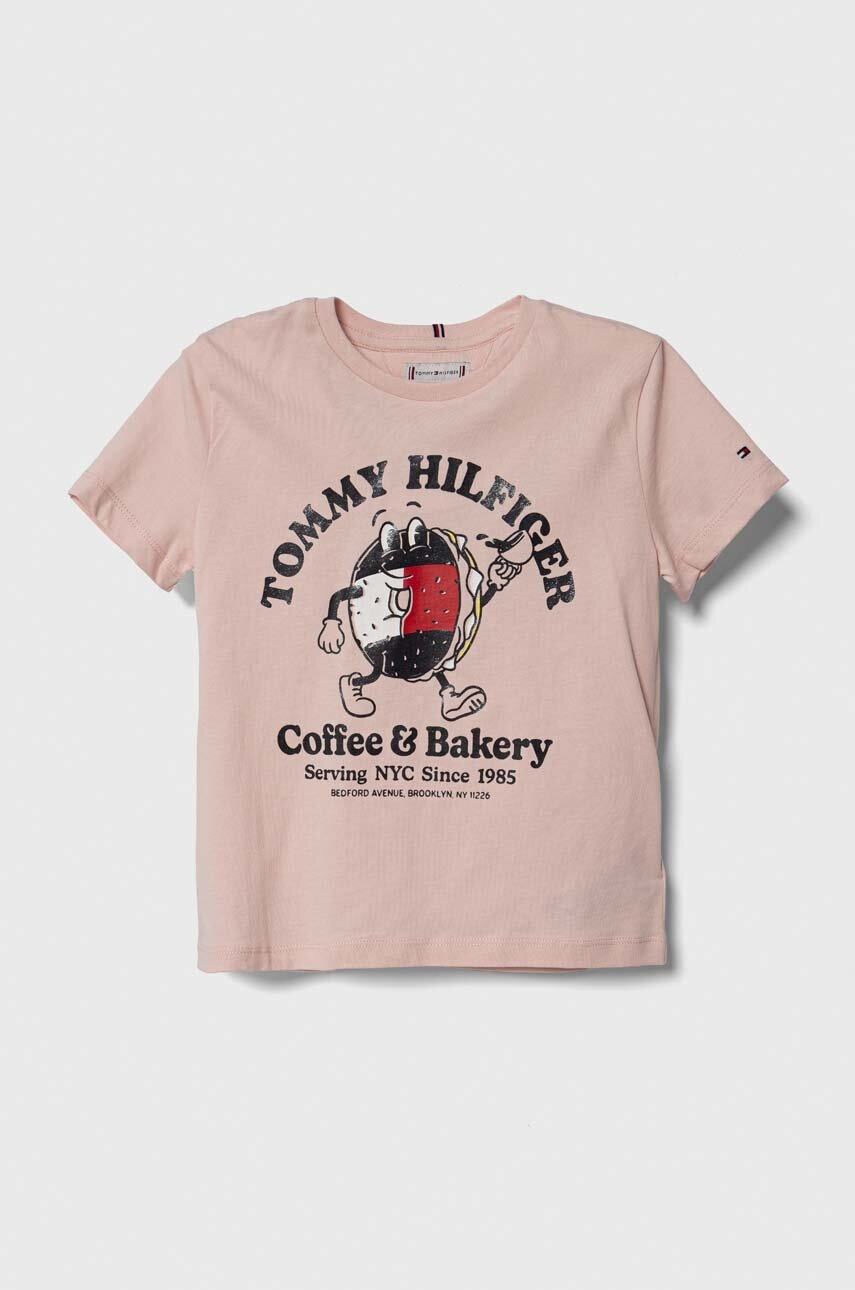 

Детская хлопковая футболка Tommy Hilfiger цвет розовый