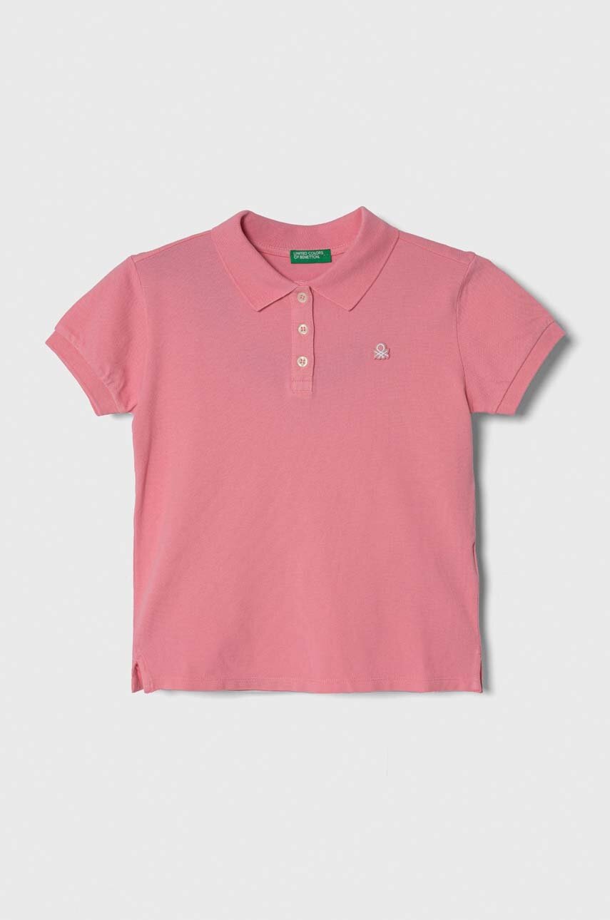 United Colors of Benetton tricou polo copii culoarea roz, cu guler