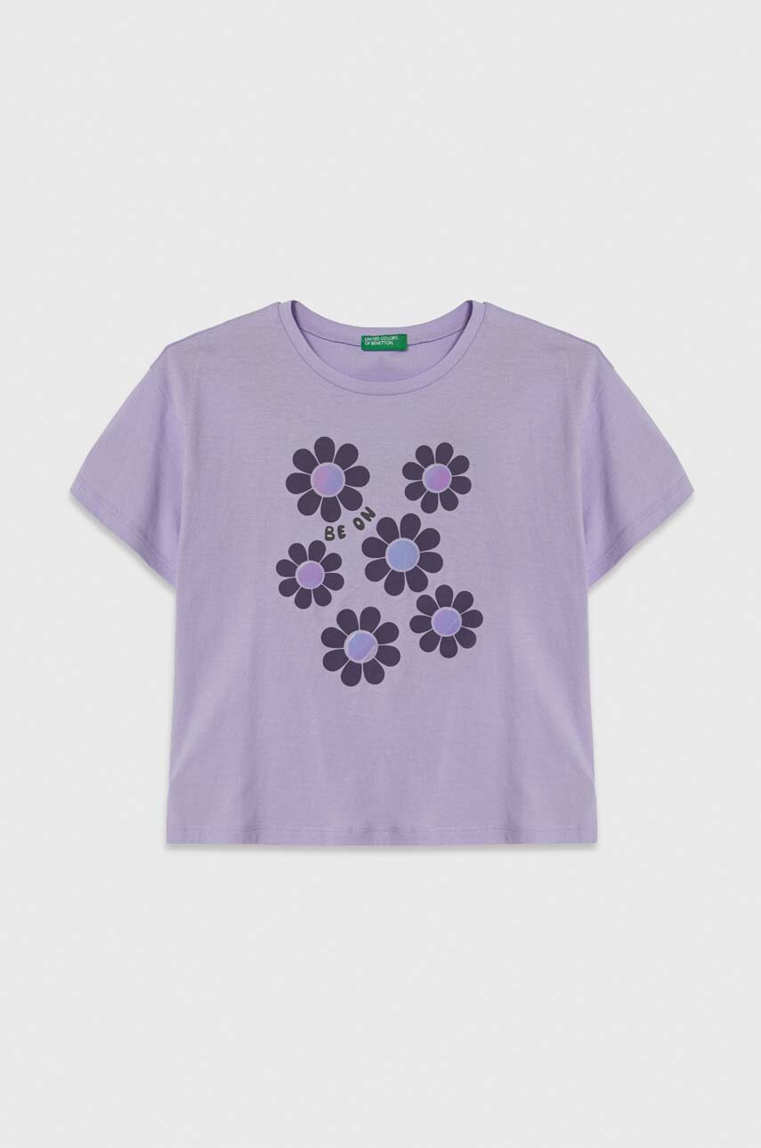 

Детска памучна тениска United Colors of Benetton в лилаво, Виолетов