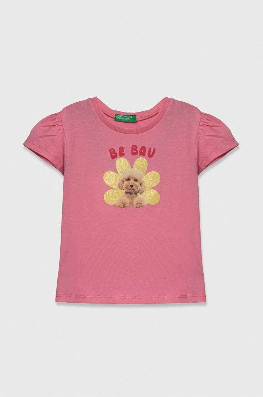 United Colors of Benetton tricou de bumbac pentru copii culoarea roz