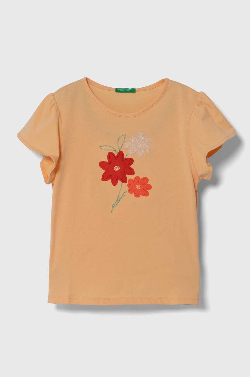 United Colors of Benetton tricou de bumbac pentru copii culoarea portocaliu