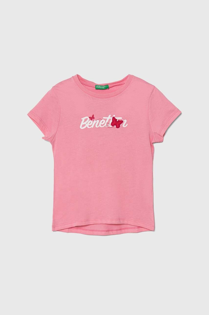 

Детска памучна тениска United Colors of Benetton в розово, Розов