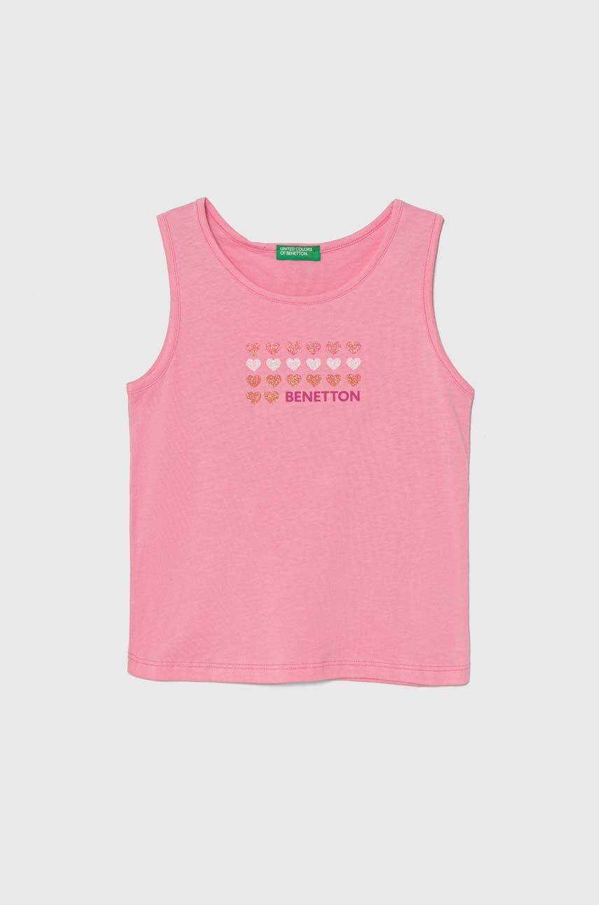 United Colors of Benetton top din bumbac pentru copii culoarea roz