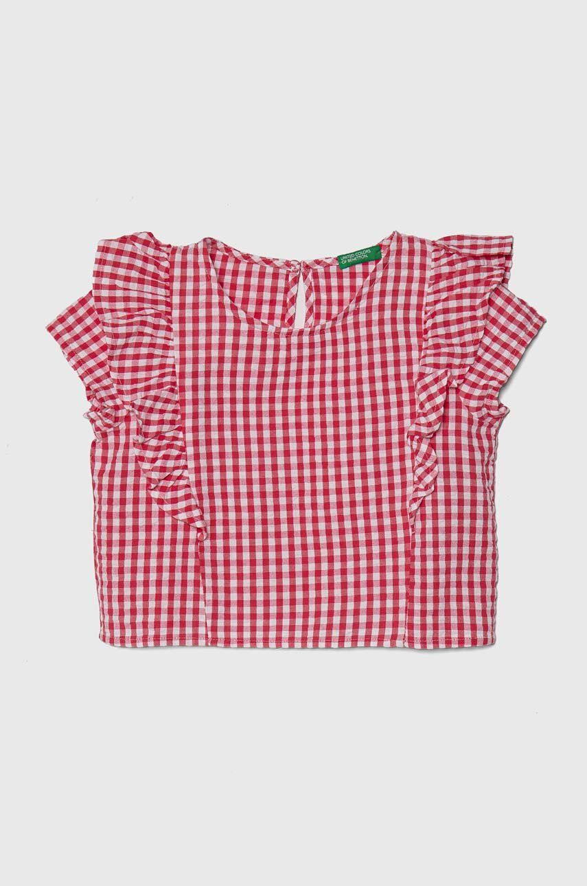 United Colors of Benetton bluza de bumbac pentru copii culoarea rosu, in carouri
