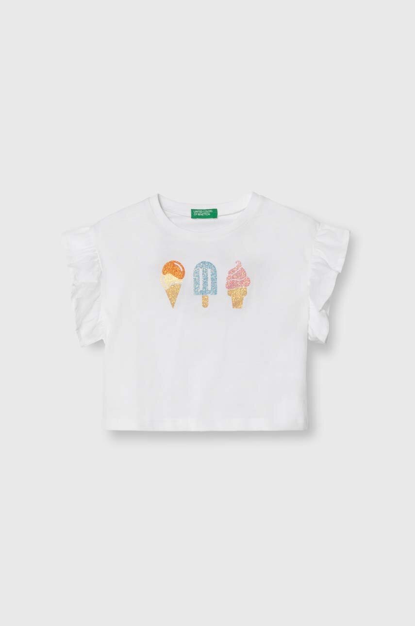 

Детска памучна тениска United Colors of Benetton в бяло, Бял