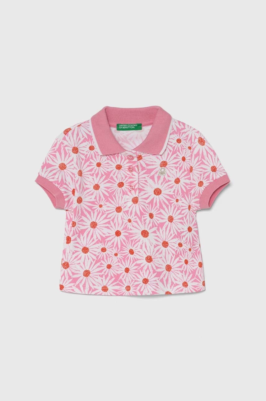 United Colors of Benetton tricou polo copii culoarea roz, cu guler