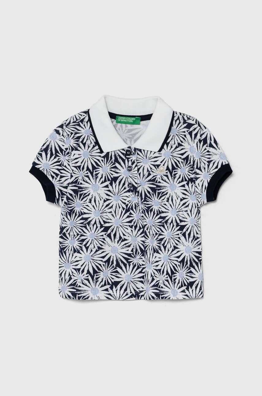 United Colors of Benetton tricou polo copii culoarea albastru marin, cu guler