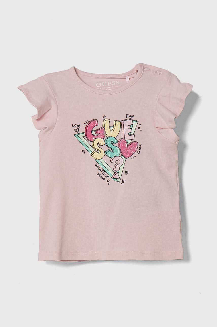 

Бебешка тениска Guess в розово, Розов