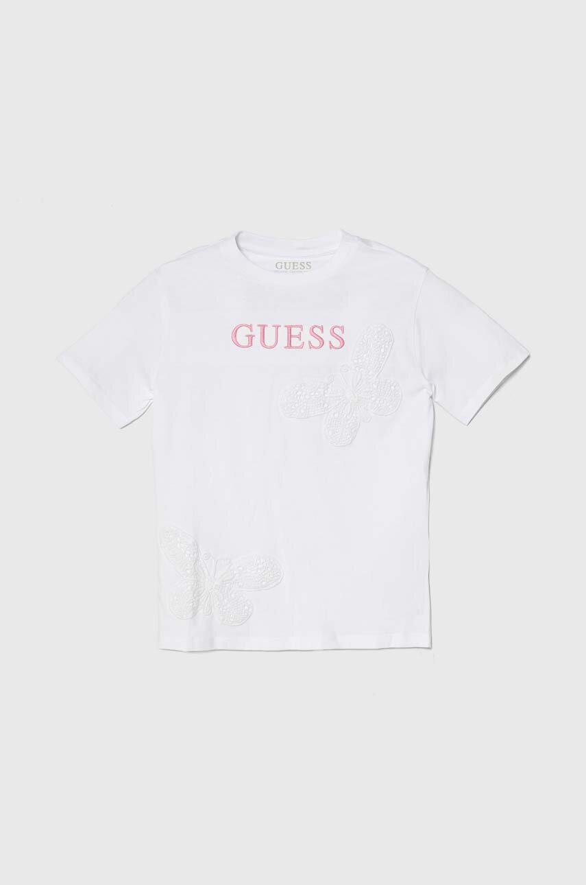 

Детска памучна тениска Guess в бяло, Бял