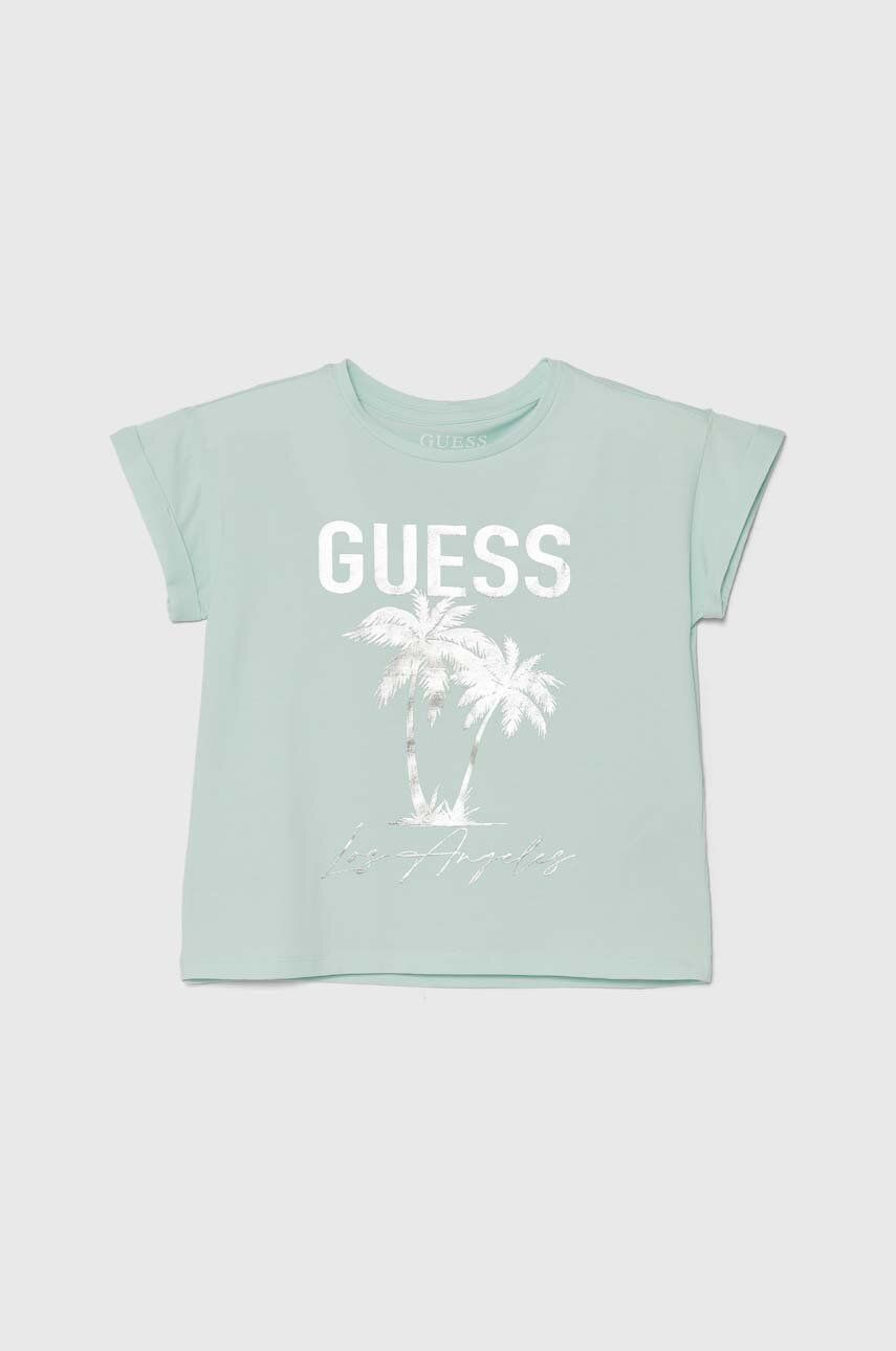 Otroška kratka majica Guess turkizna barva