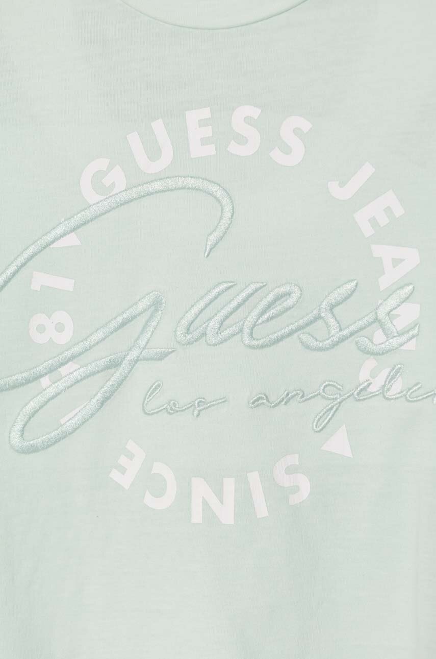 Детская хлопковая футболка Guess цвет бирюзовый Детская хлопковая футболка Guess цвет бирюзовый