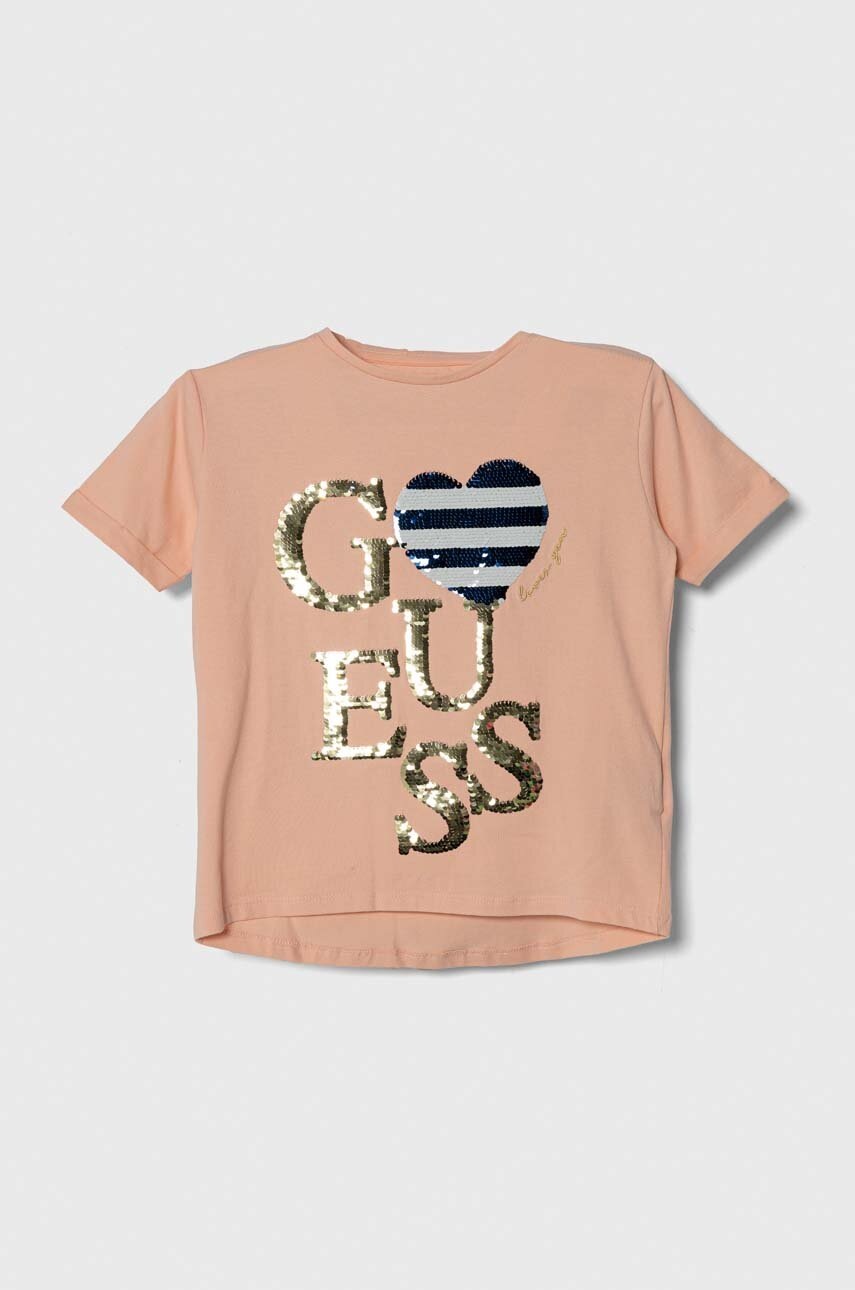 Дитяча бавовняна футболка Guess колір помаранчевий