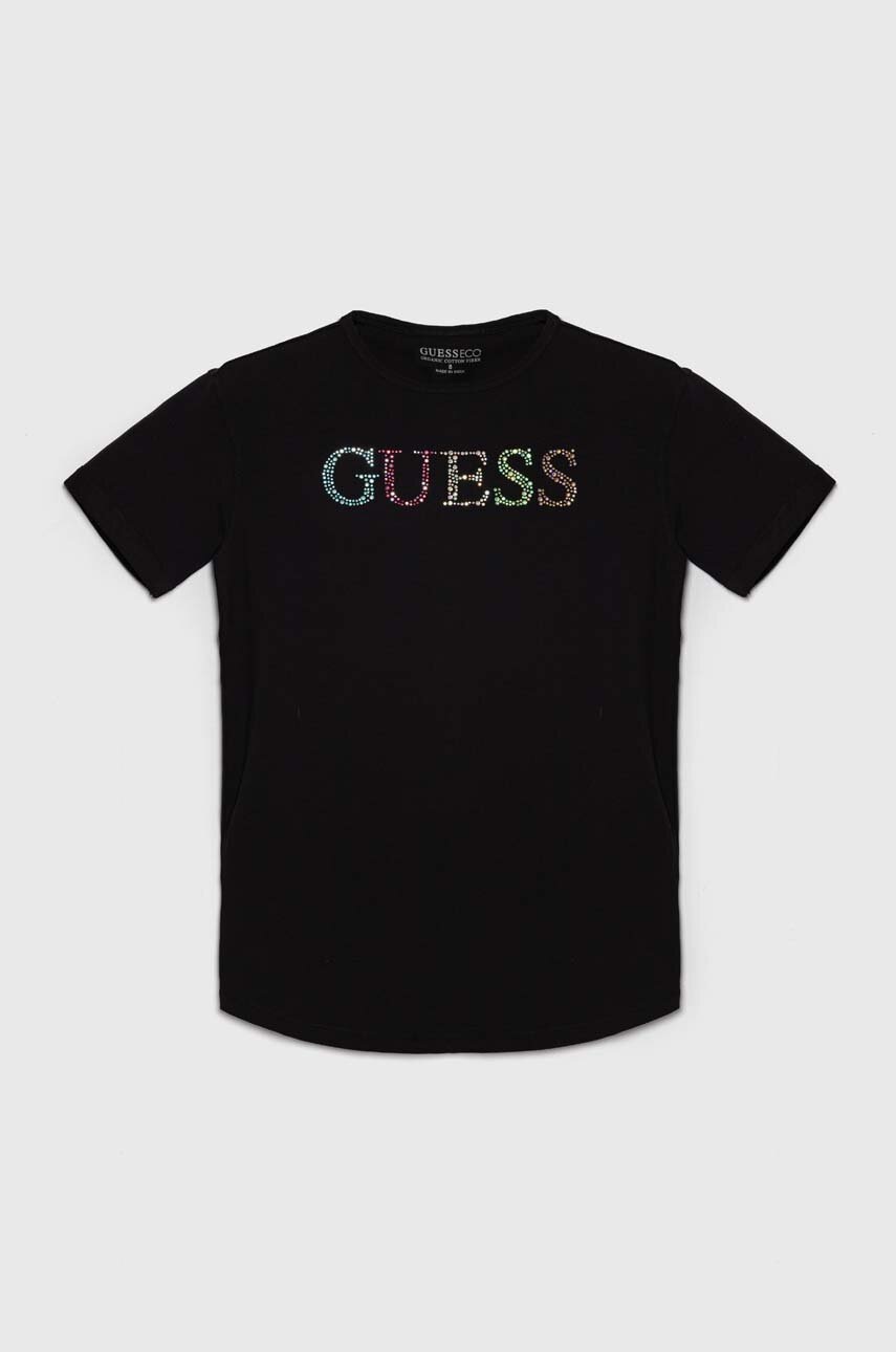 

Детска тениска Guess в черно, Черен