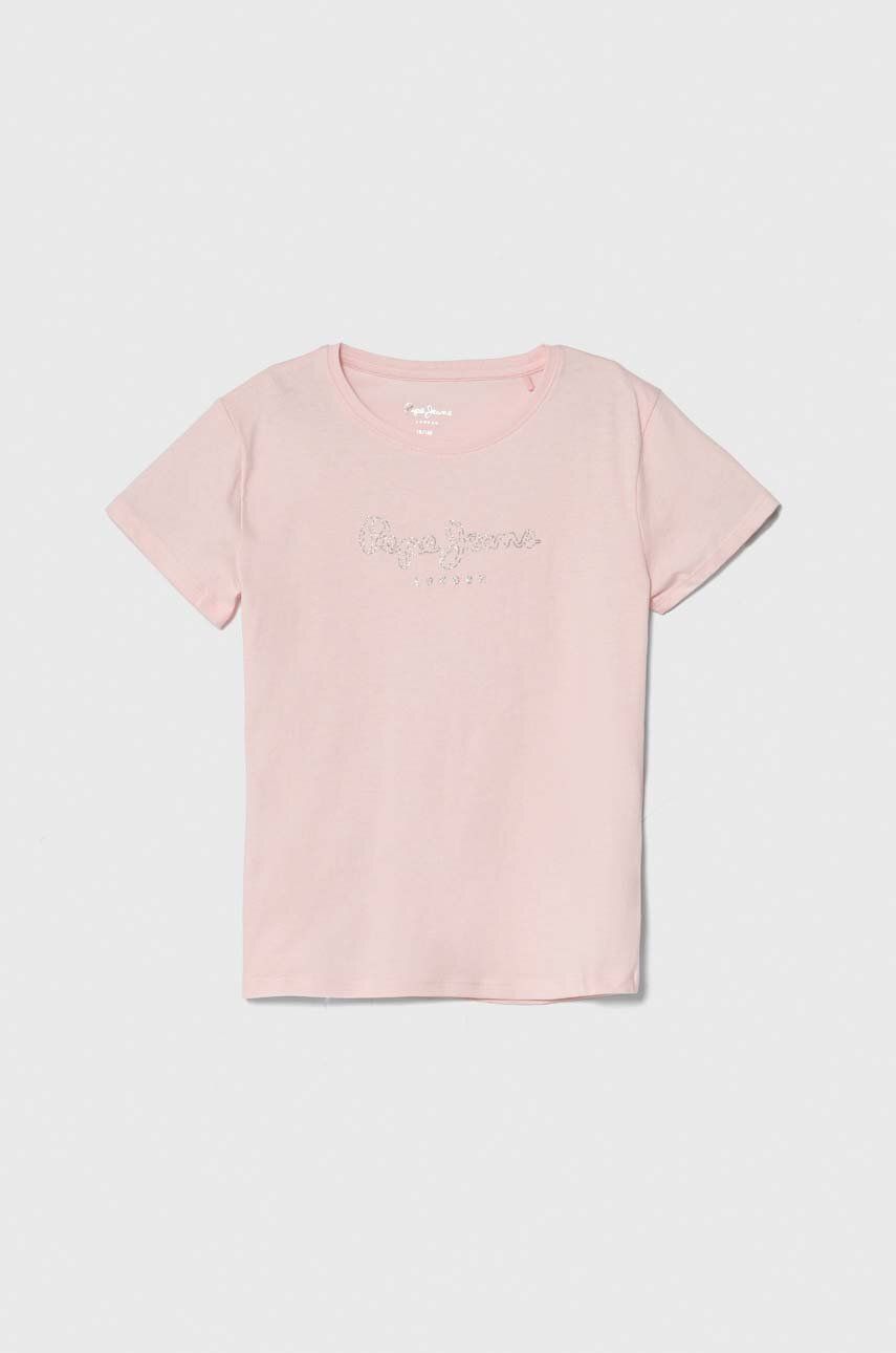 Pepe Jeans tricou de bumbac pentru copii NINA culoarea roz