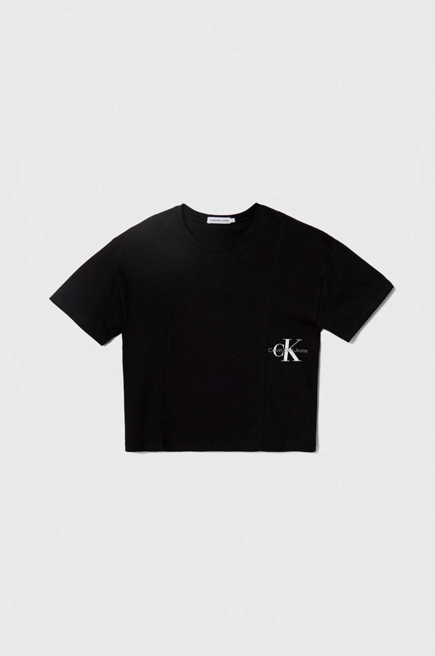 

Детска памучна тениска Calvin Klein Jeans в черно, Черен