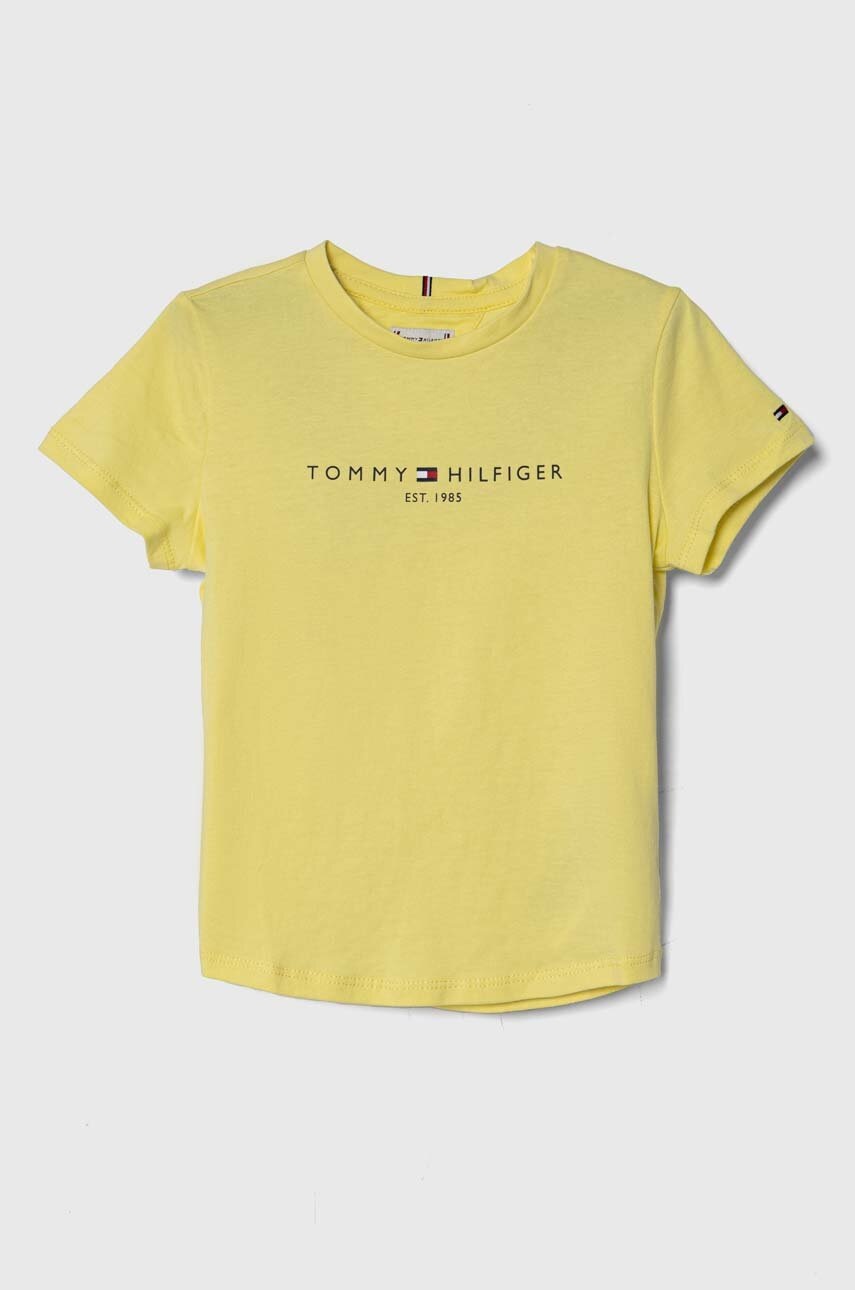 

Детска памучна тениска Tommy Hilfiger в жълто, Жълт