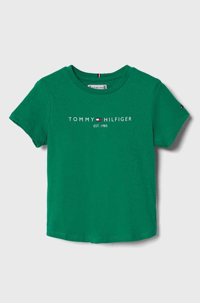 

Детска памучна тениска Tommy Hilfiger в зелено, Зелен