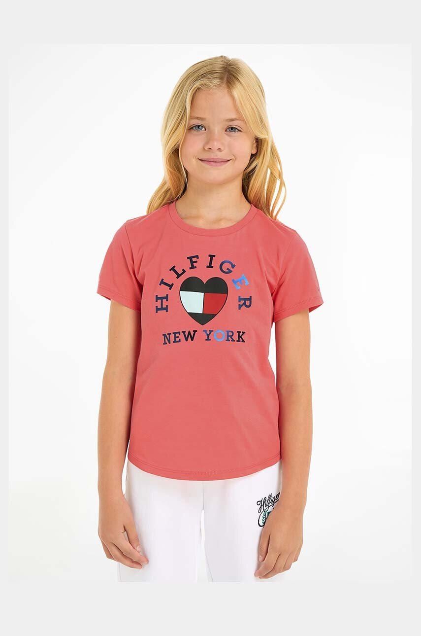 

Детска памучна тениска Tommy Hilfiger в розово, Розов