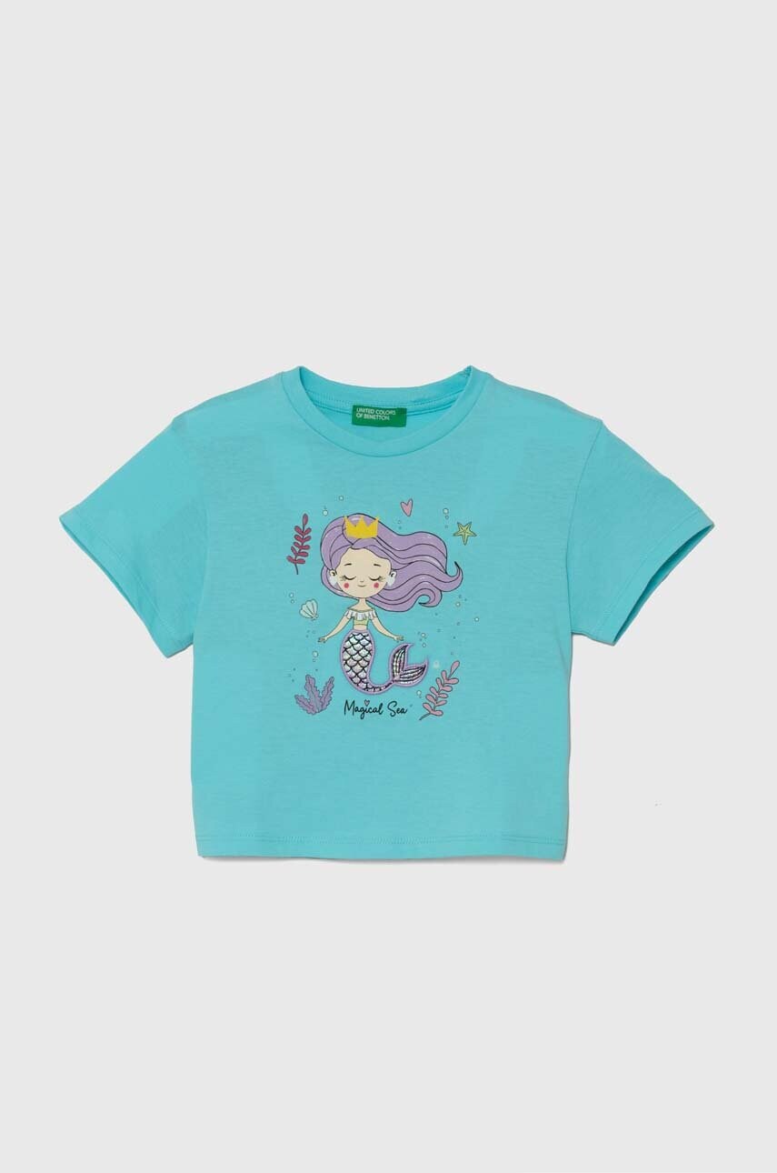 United Colors of Benetton tricou de bumbac pentru copii culoarea turcoaz