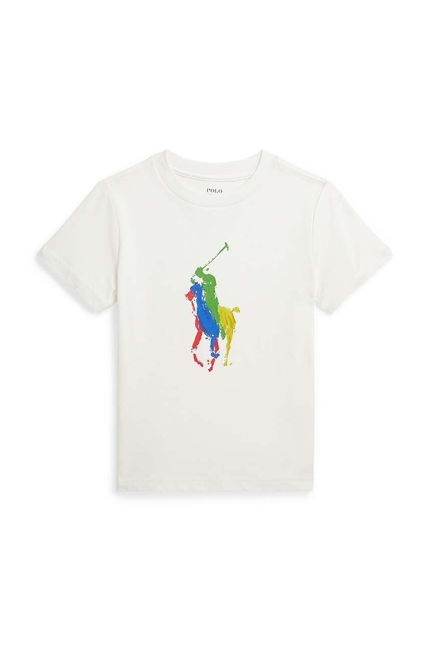 

Детска памучна тениска Polo Ralph Lauren в бяло с принт, Бял
