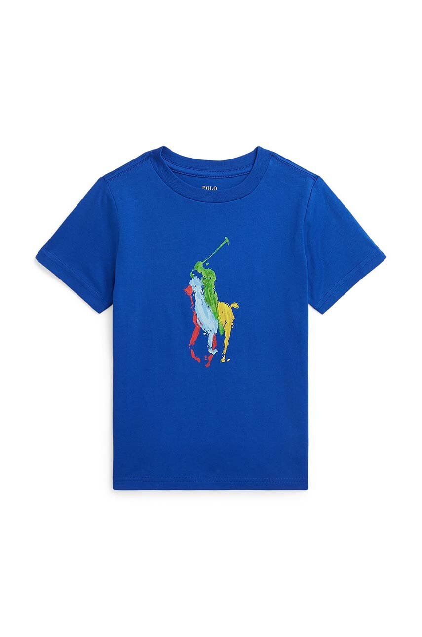 

Детска памучна тениска Polo Ralph Lauren в синьо с принт, Син