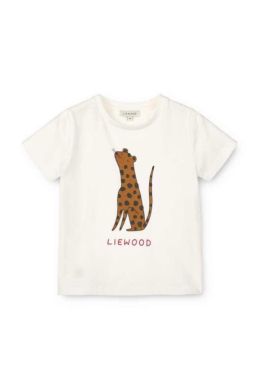 Liewood tricou din bumbac pentru bebelusi Apia Baby Placement Shortsleeve T-shirt culoarea bej, cu imprimeu