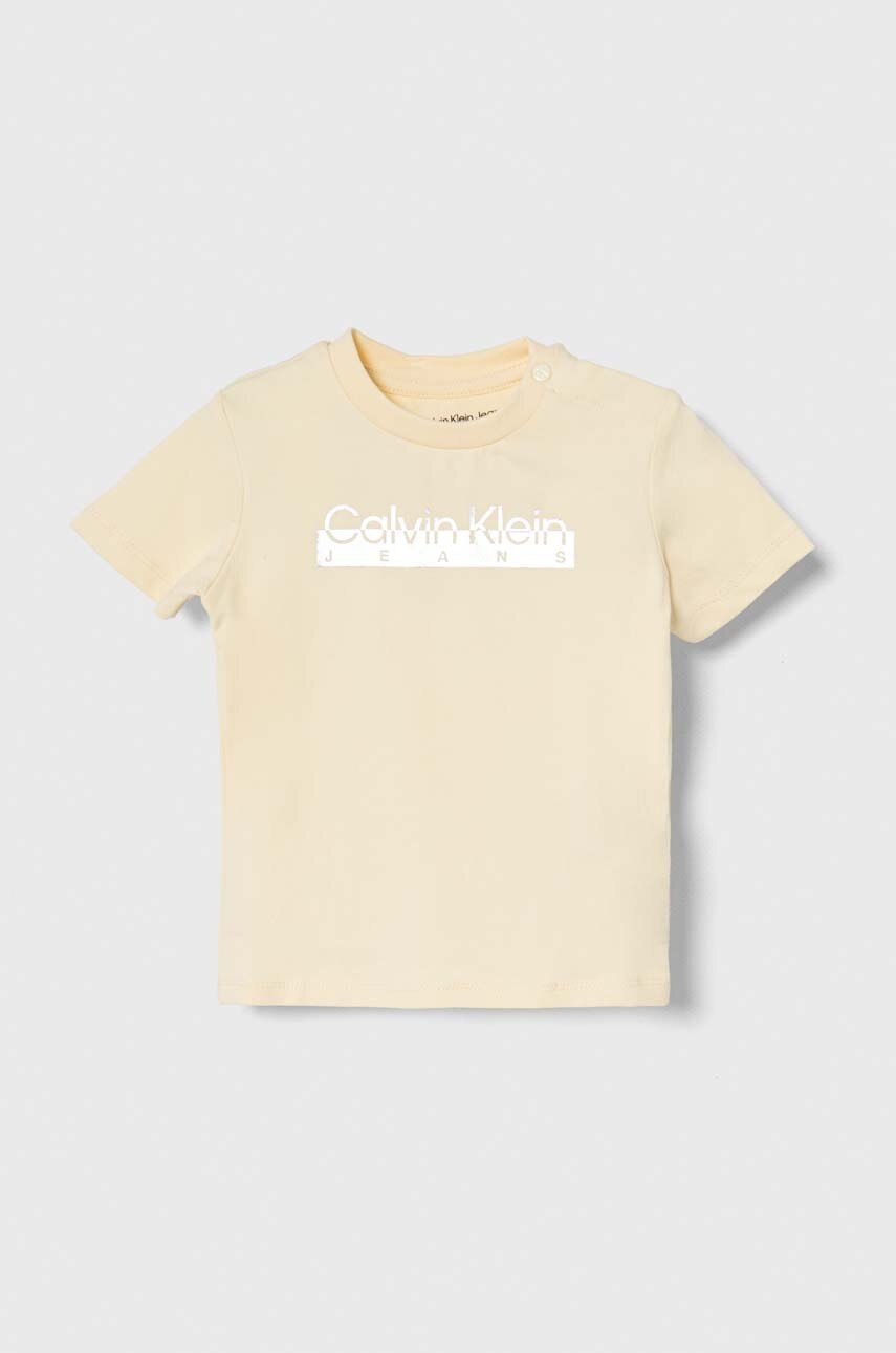 

Детска тениска Calvin Klein Jeans в бежово с принт, Бежов