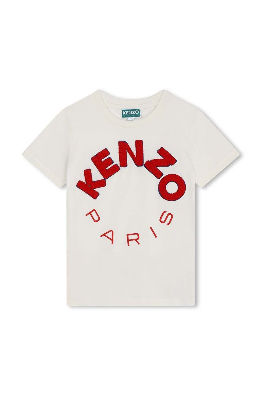 Дитяча бавовняна футболка Kenzo Kids колір бежевий з принтом Дитяча бавовняна футболка Kenzo Kids колір бежевий з принтом