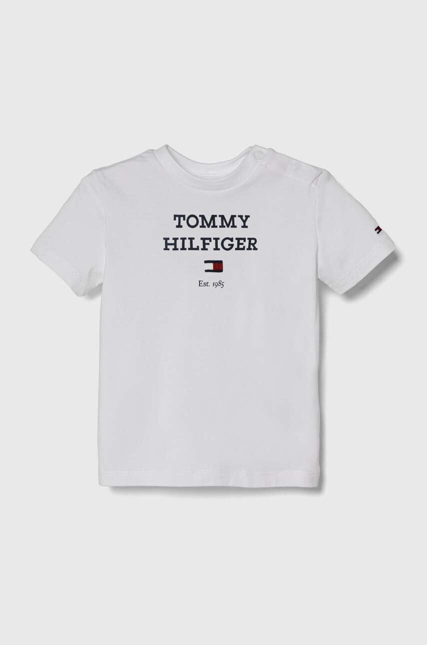 

Бебешка тениска Tommy Hilfiger в бяло с принт, Бял