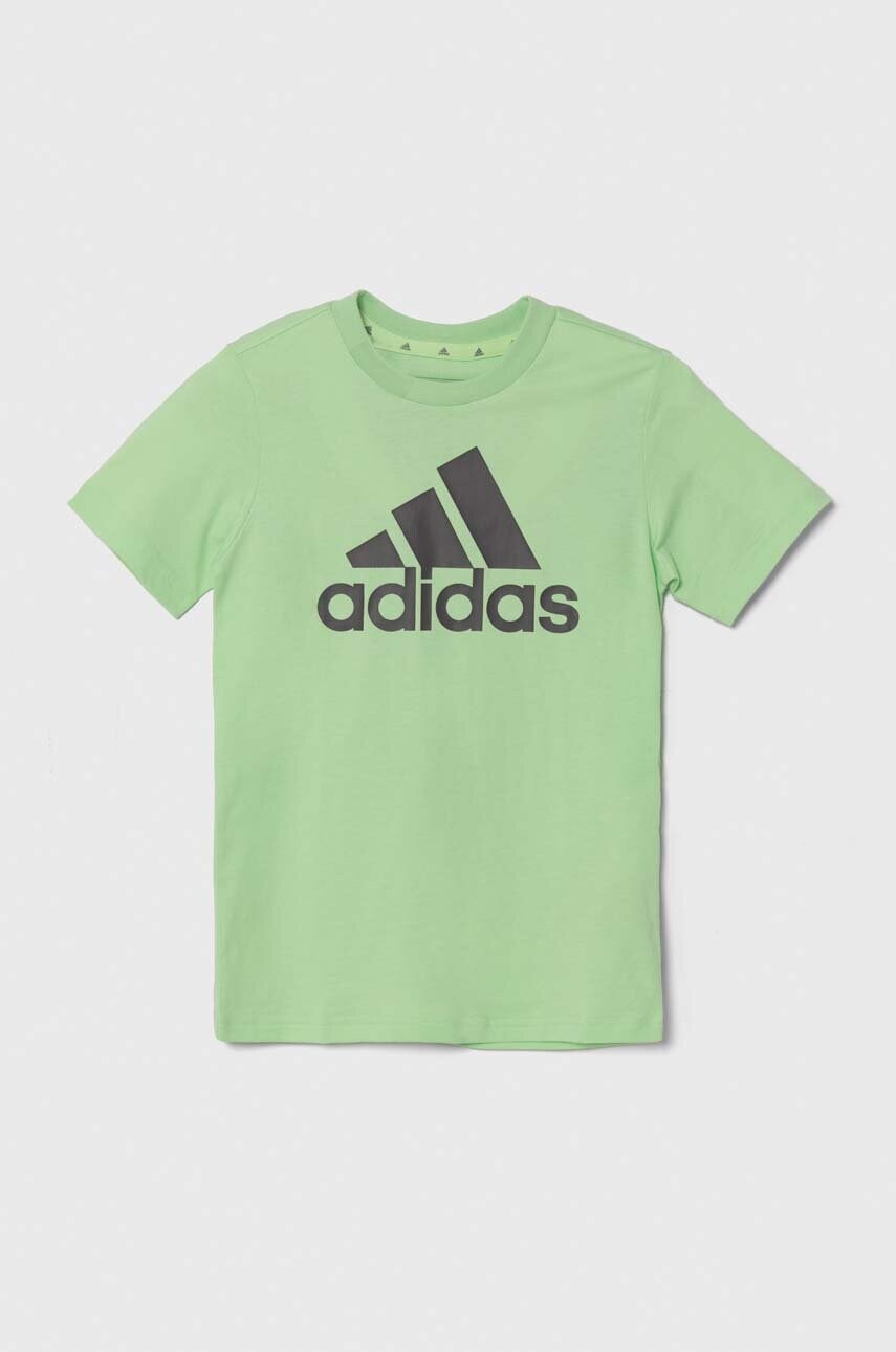 

Детска памучна тениска adidas в зелено с принт, Зелен