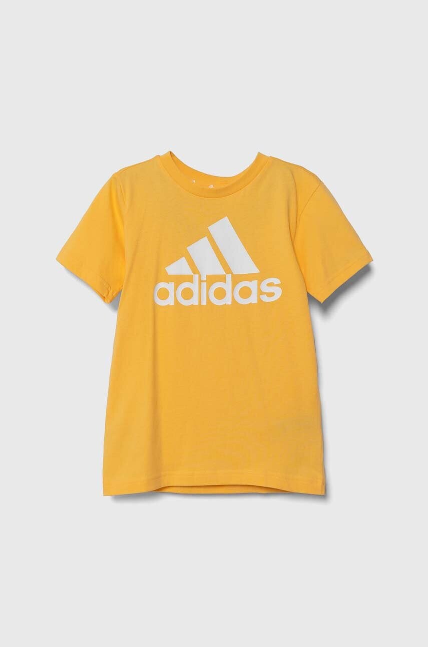 

Детска памучна тениска adidas в жълто с принт, Жълт