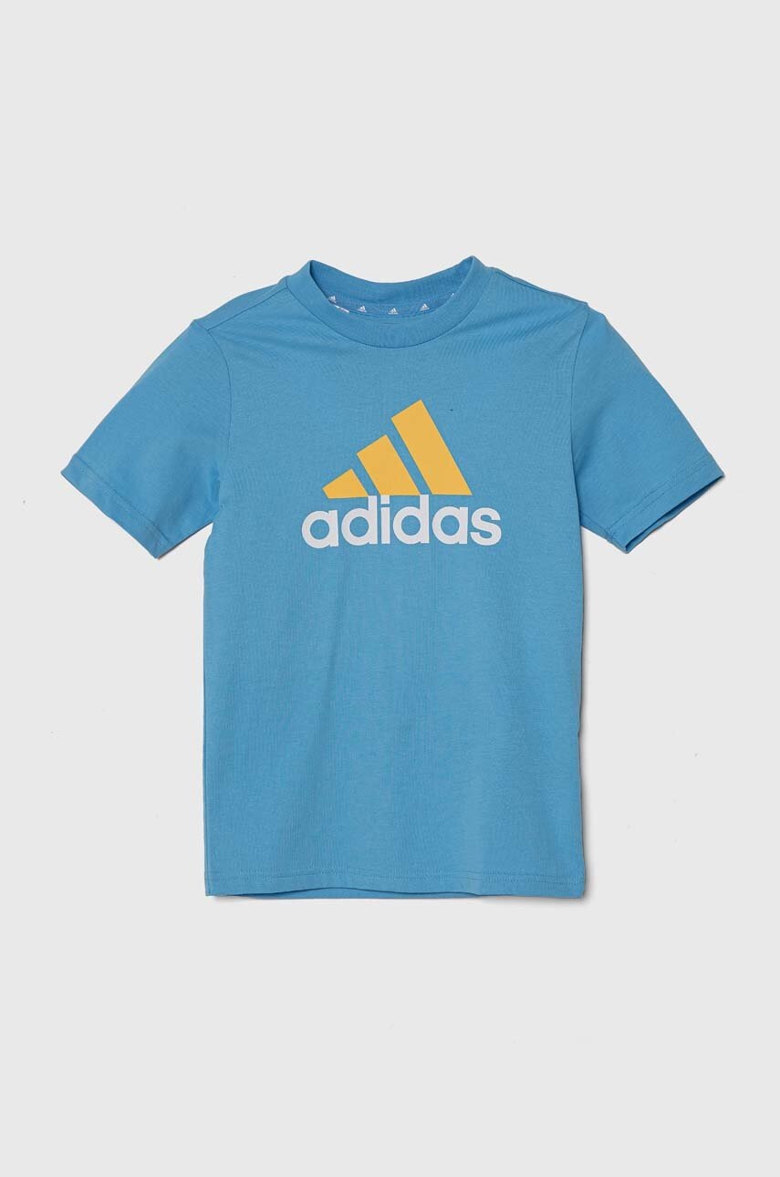 

Детска памучна тениска adidas в синьо с принт, Син