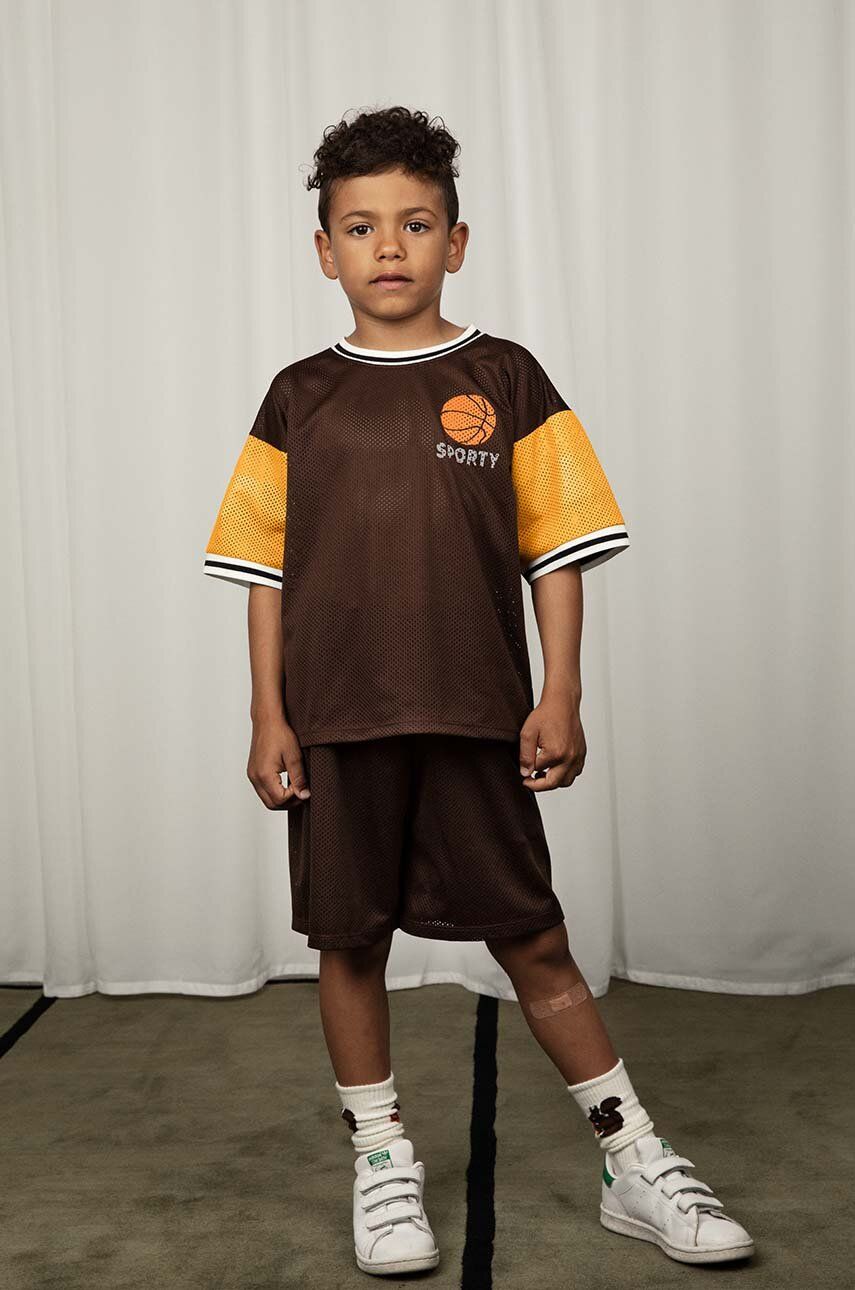 Mini Rodini tricou copii culoarea maro, cu imprimeu