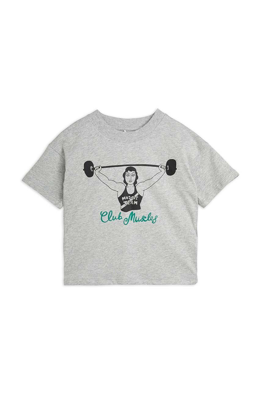 Mini Rodini tricou de bumbac pentru copii culoarea gri, cu imprimeu