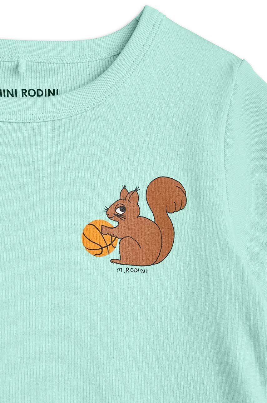 Dječja Pamučna Majica Kratkih Rukava Mini Rodini Squirrel Boja: Zelena, S Tiskom