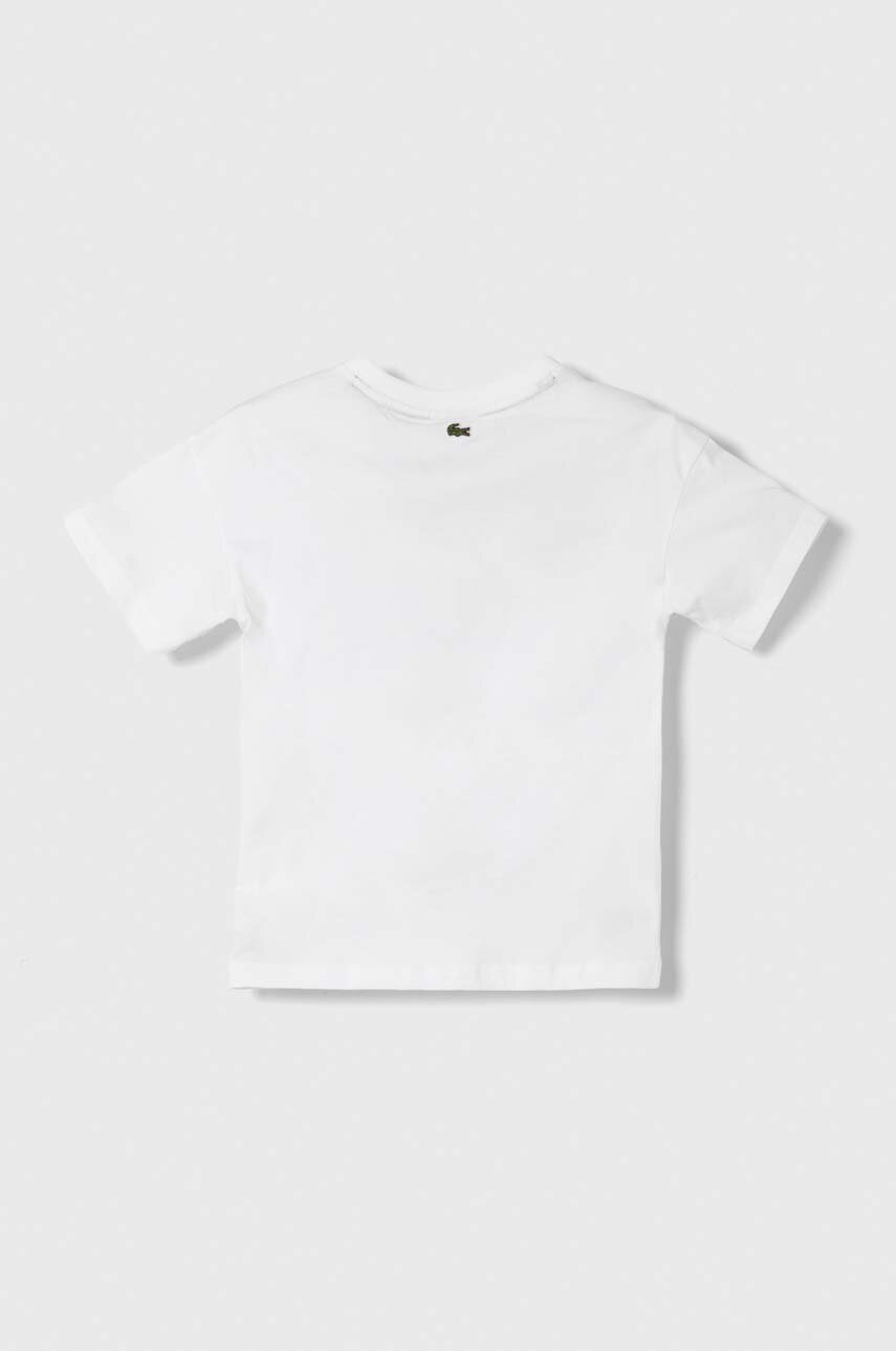 Детская хлопковая футболка Lacoste цвет белый с принтом Детская хлопковая футболка Lacoste цвет белый с принтом