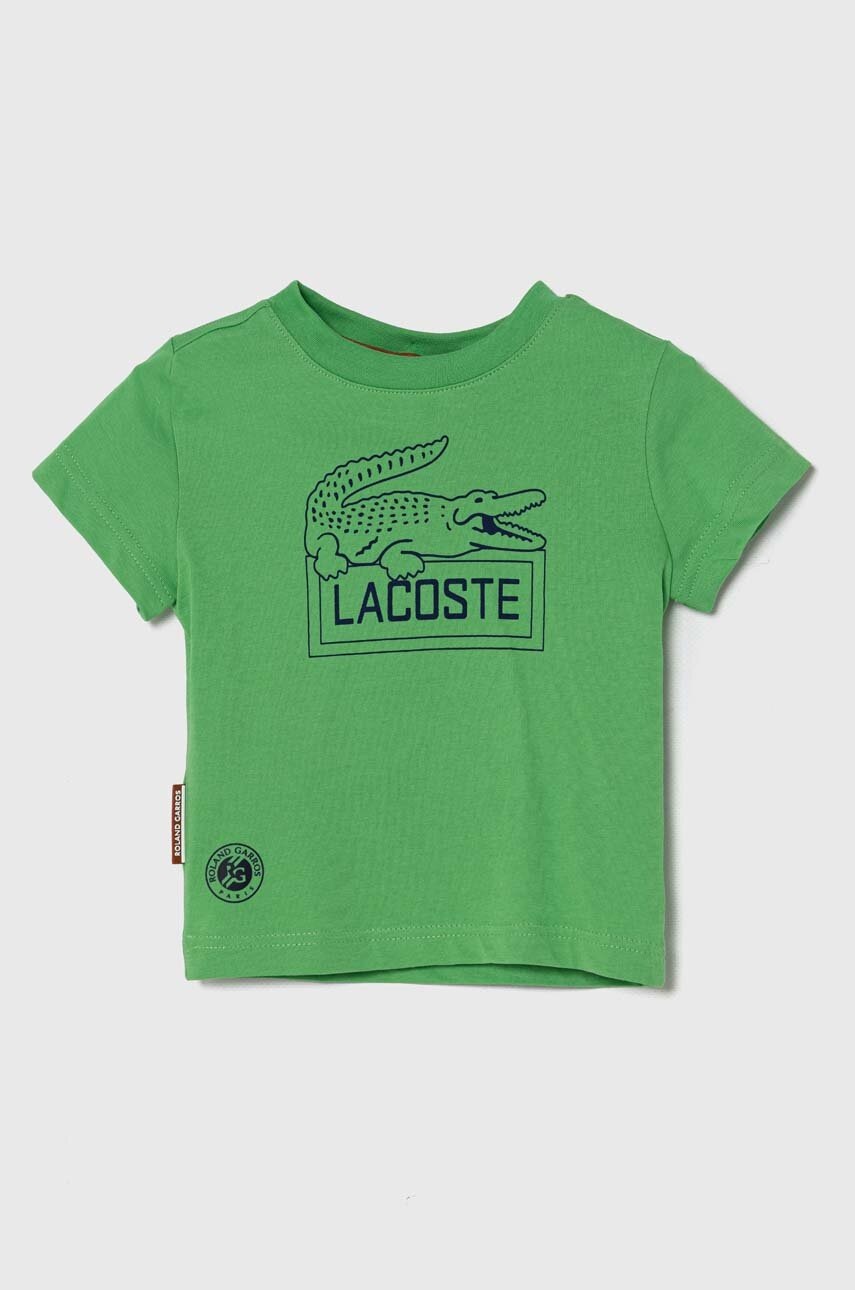 

Детска памучна тениска Lacoste в зелено с принт, Зелен