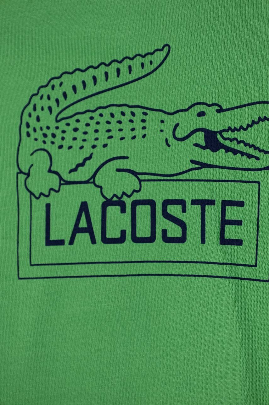 Детская хлопковая футболка Lacoste цвет зелёный с принтом Детская хлопковая футболка Lacoste цвет зелёный с принтом