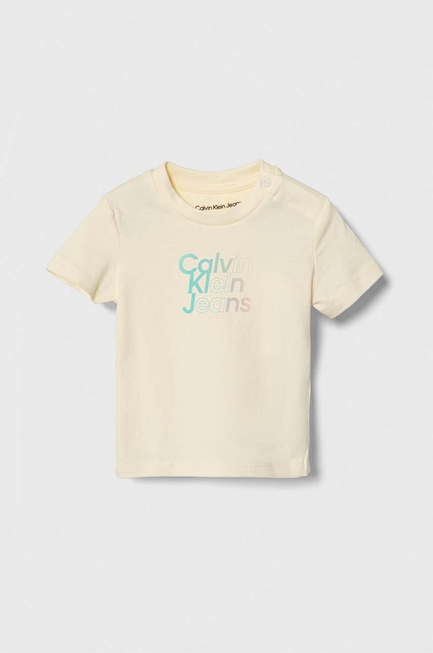 

Детска тениска Calvin Klein Jeans в бежово с принт, Бежов