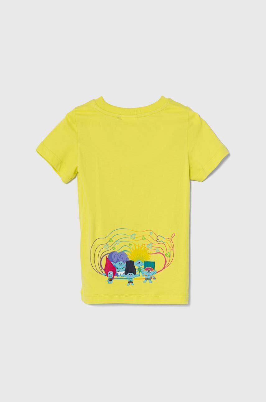 Дитяча бавовняна футболка Puma PUMA X TROLLS Tee колір зелений візерунок