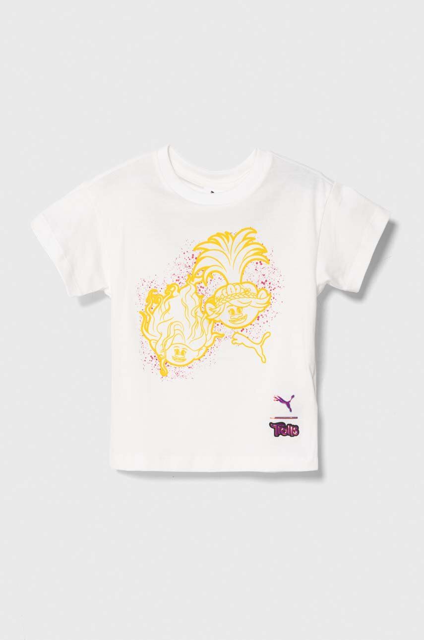Puma tricou de bumbac pentru copii PUMA X TROLLS Graphic Tee culoarea alb, cu imprimeu