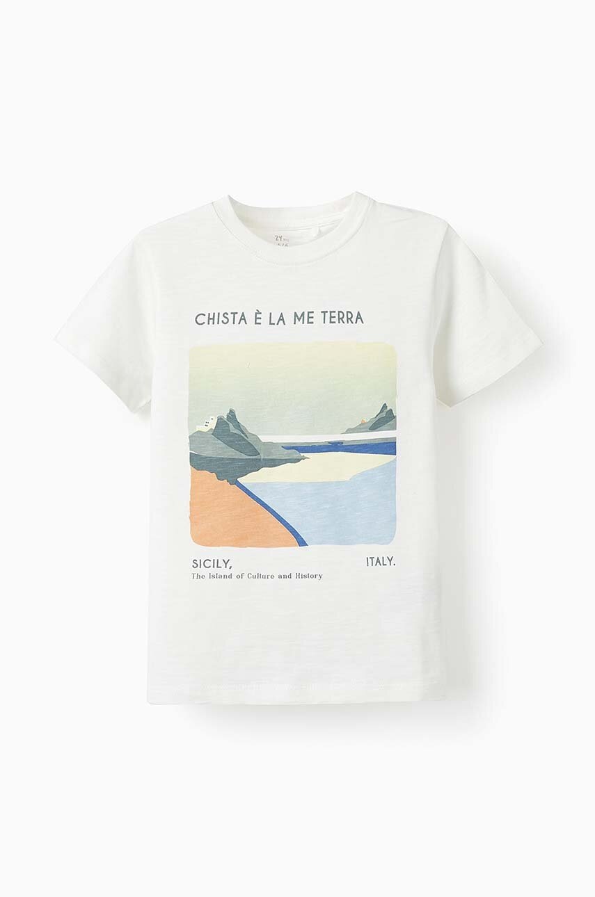 Дитяча бавовняна футболка zippy колір бежевий з принтом