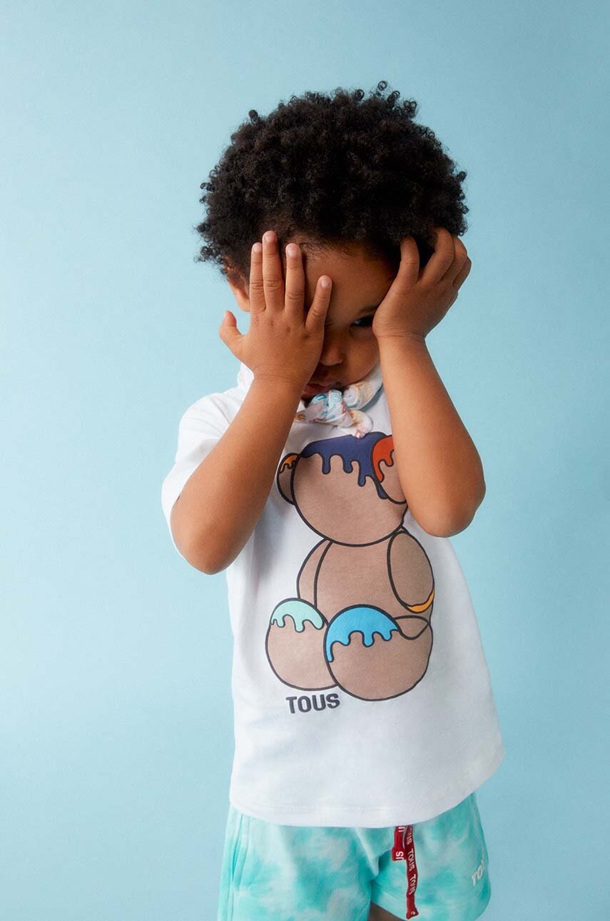 Tous tricou de bumbac pentru copii culoarea alb, cu imprimeu
