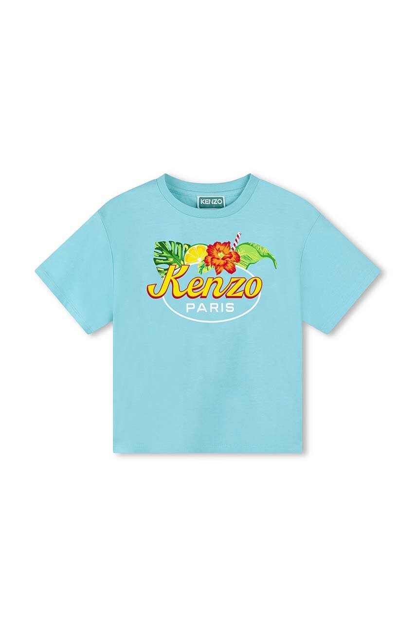 

Детска памучна тениска Kenzo Kids в синьо с принт, Син