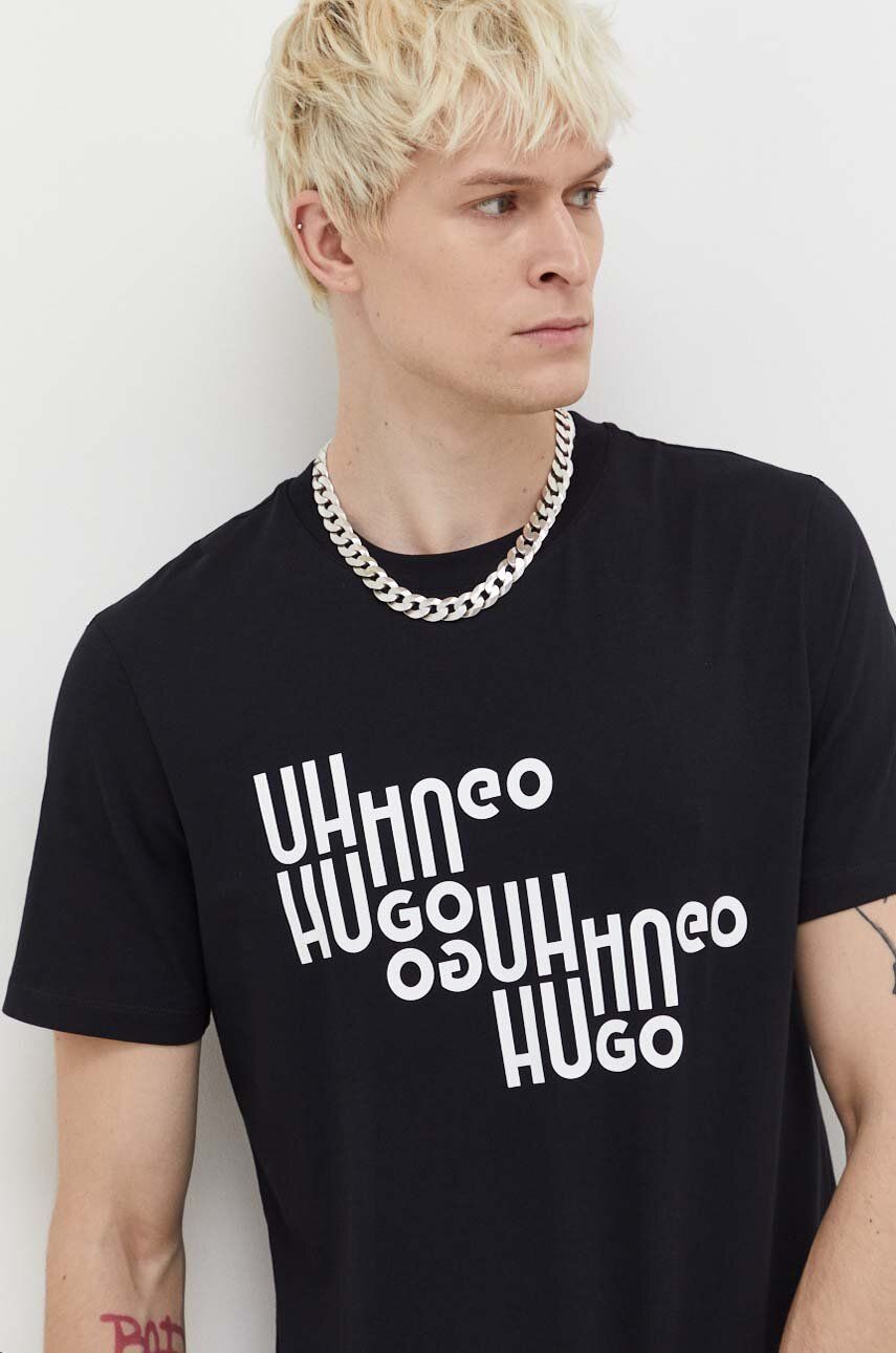 Levně Bavlněné tričko HUGO černá barva, s potiskem, 50504936