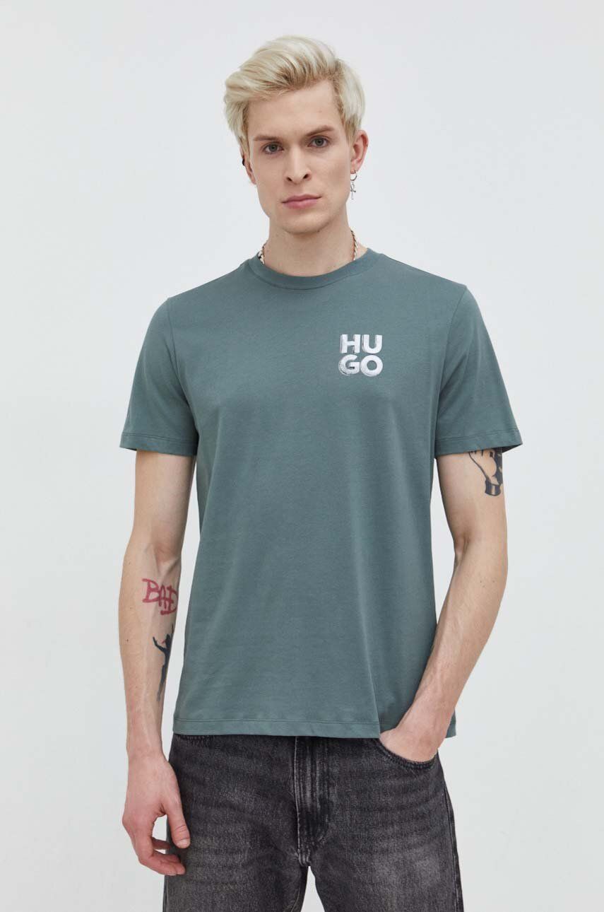 Levně Bavlněné tričko HUGO zelená barva, s potiskem, 50508944