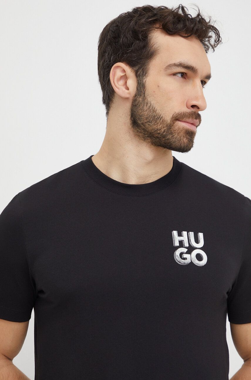Levně Bavlněné tričko HUGO černá barva, s potiskem, 50508944