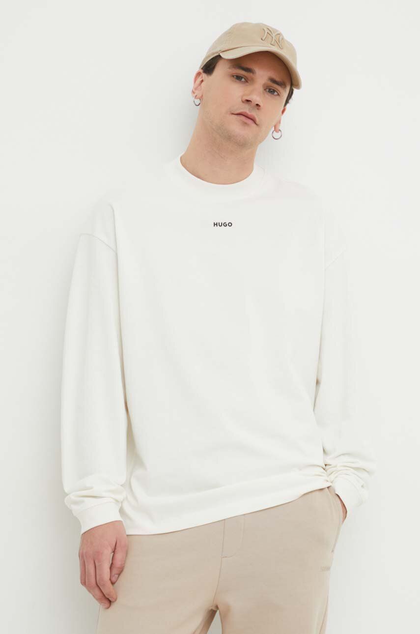 Bavlněné tričko s dlouhým rukávem HUGO bílá barva, 50511029